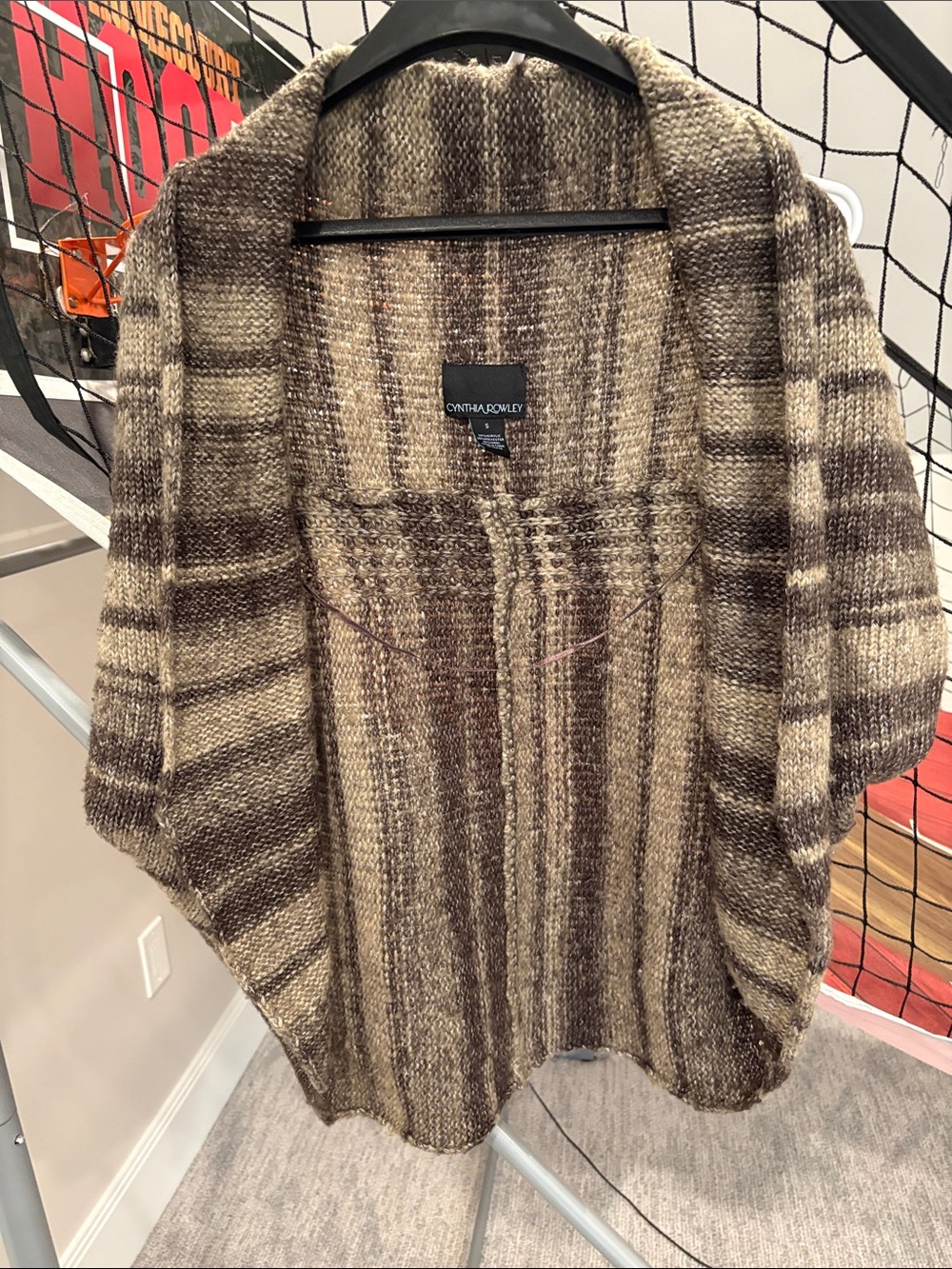 Cynthia Rowley Brown and Cream Striped Knit Poncho